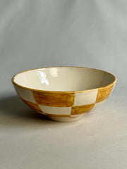 Yellow Checkerboard Ceramic Bowl – 15 cm