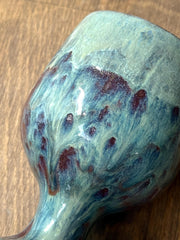 Textured Blue Green Ceramic Wine Glass | Coastal Pottery Goblet | Handmade Boho Drinkware
