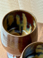 Handmade Pottery Wine Glass | Dark Brown Ceramic Wine Cup | Rustic Stoneware Gift Set