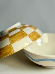 Yellow Checkerboard Ceramic Bowl – 15 cm