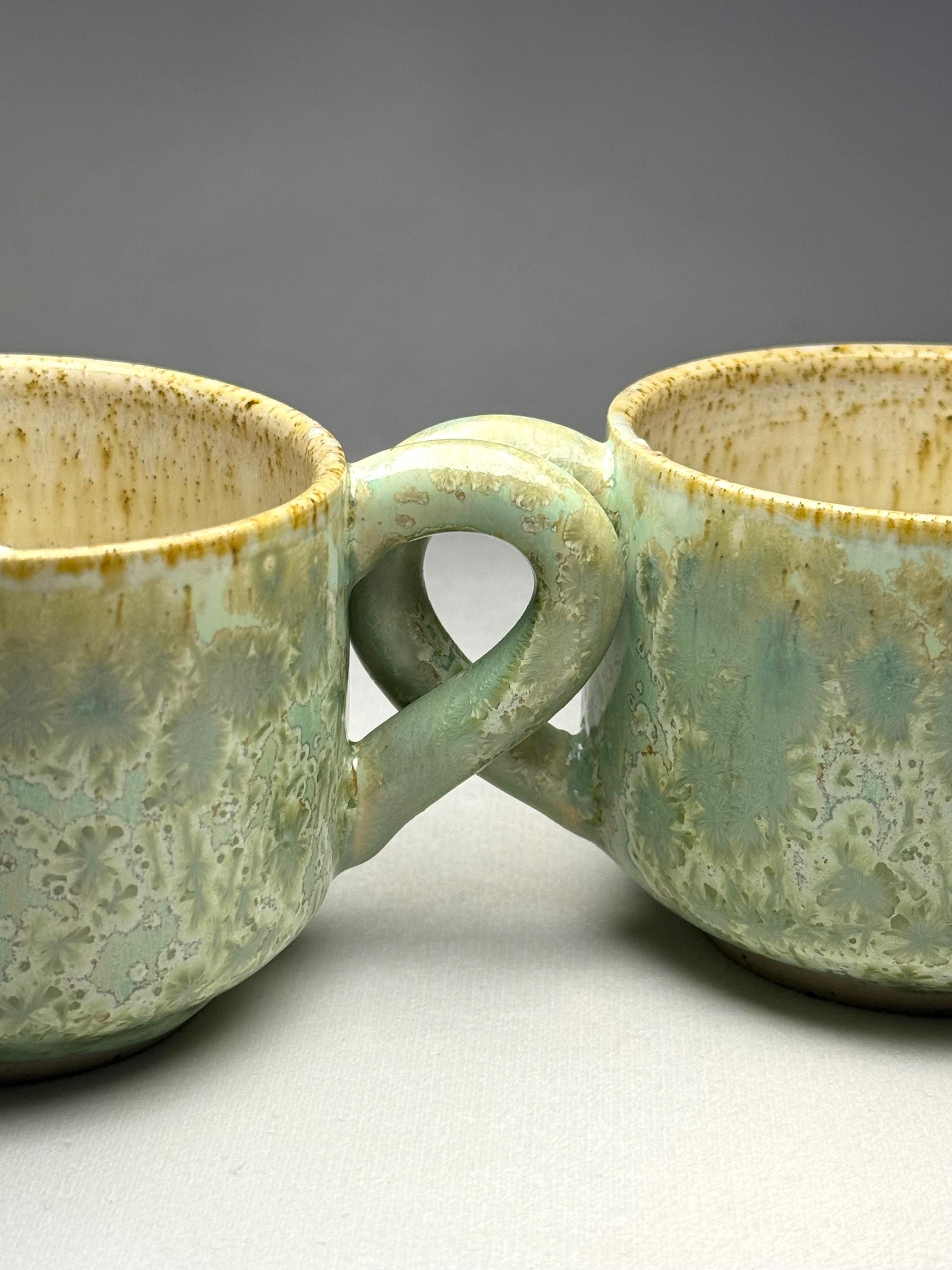 Handmade Crystalline Glaze Ceramic Mug: Earthy Green Stoneware Coffee Cup