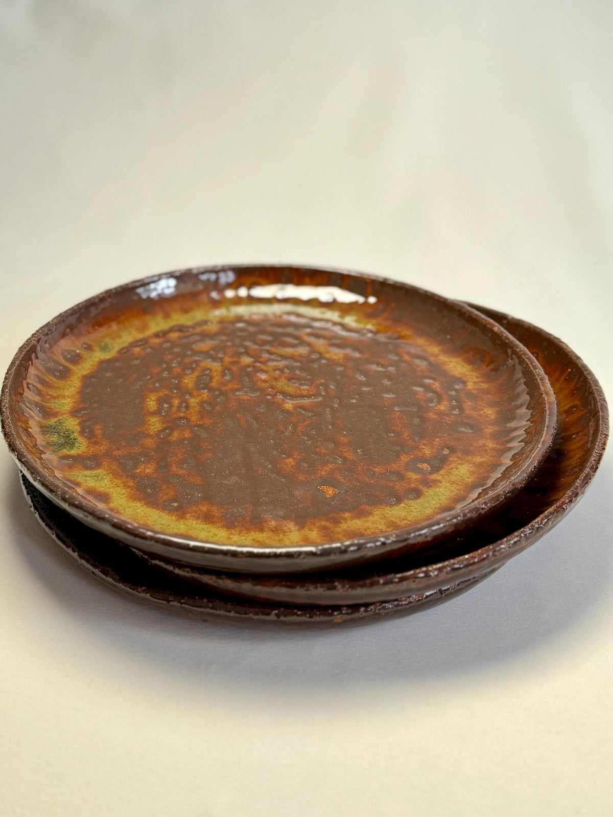 Rustic Handmade Stoneware Dinner Plate – Earthy Brown & Green Glaze