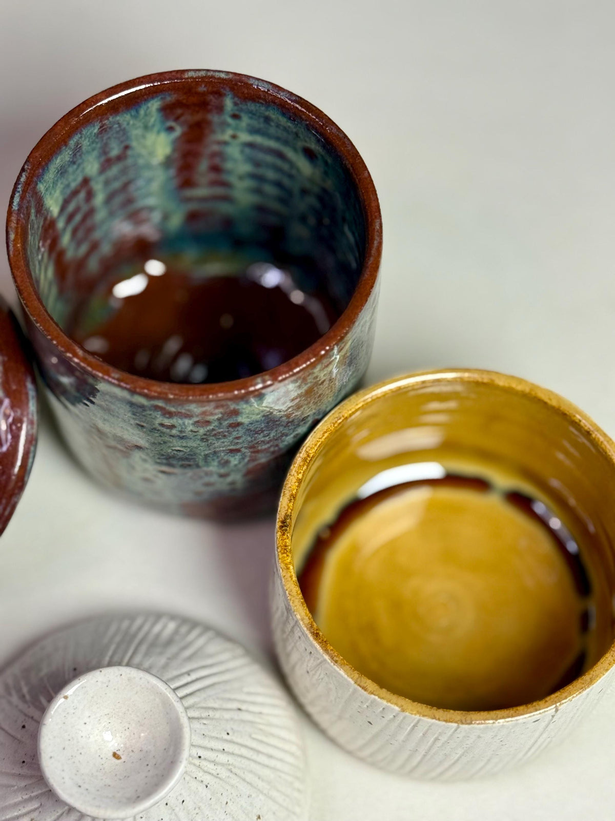 Handmade Stoneware Jar Set: Blue Burgundy & Cream Kitchen Storage