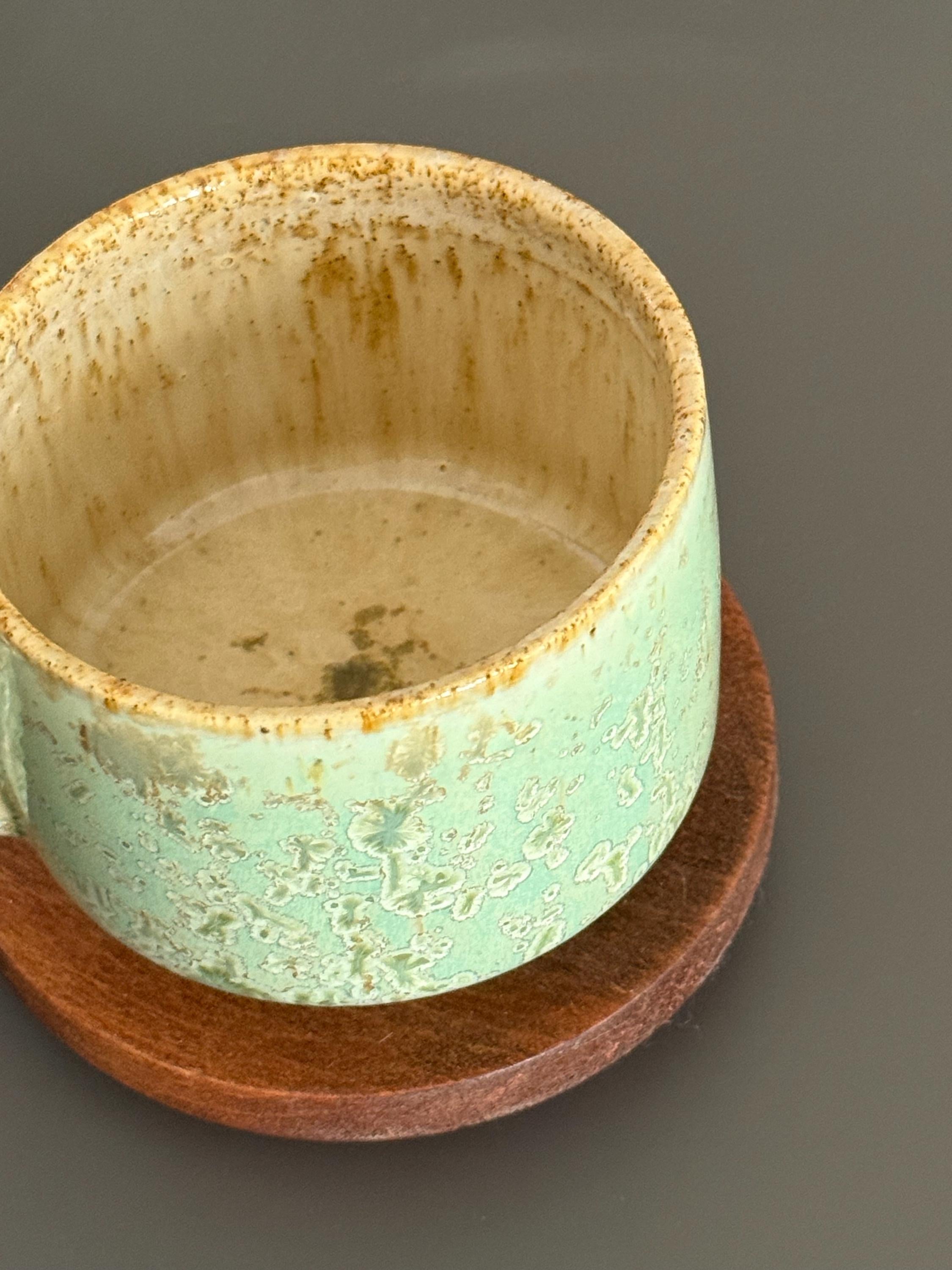 Handmade Crystalline Glaze Ceramic Mug: Earthy Green Stoneware Coffee Cup