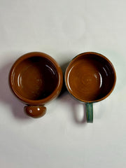Handmade Stoneware Mug Set: Brown & Green Pottery Coffee Cups
