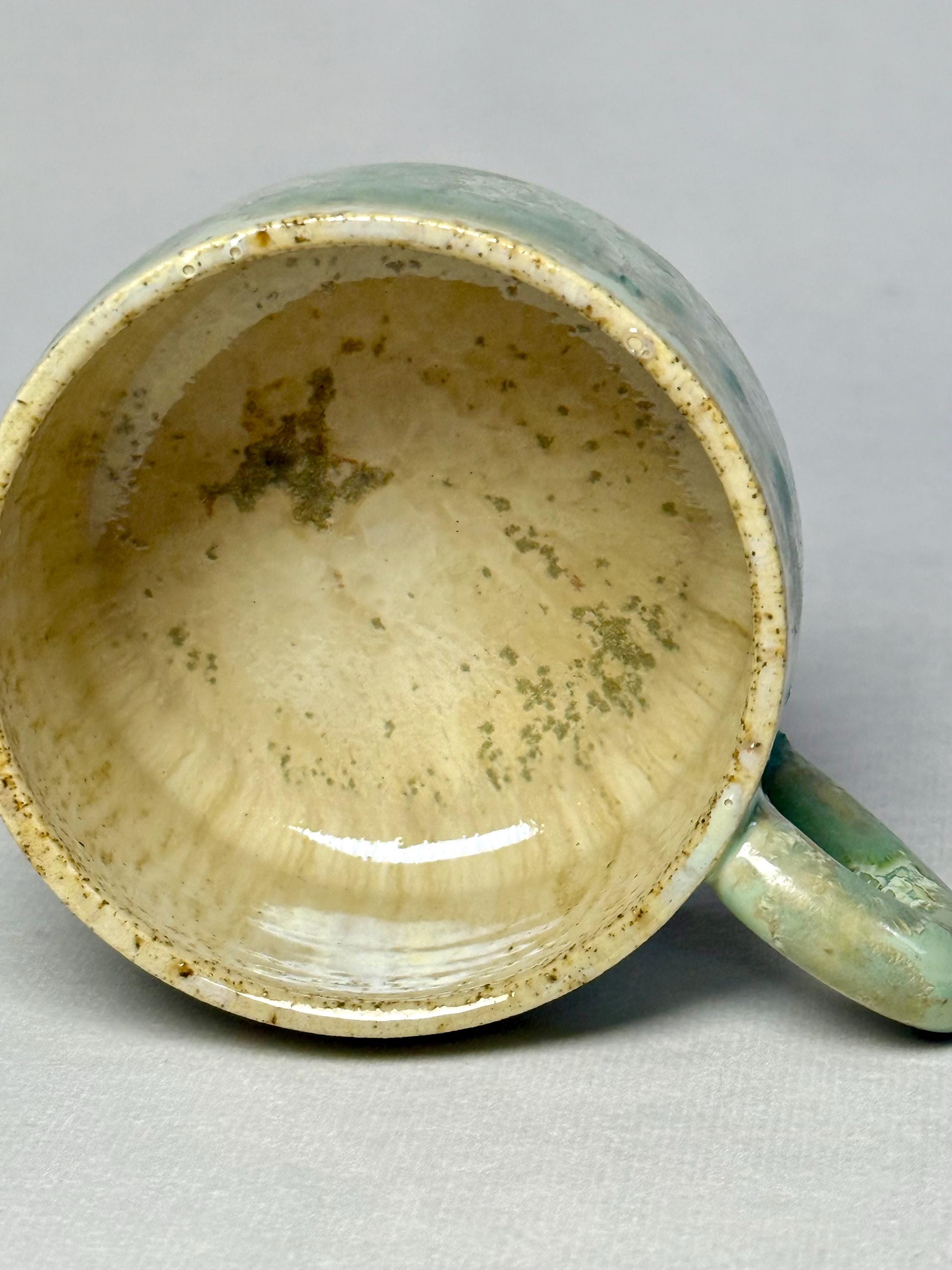 Handmade Crystalline Glaze Ceramic Mug: Earthy Green Stoneware Coffee Cup