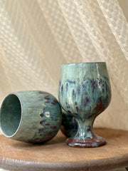 Textured Blue Green Ceramic Wine Glass | Coastal Pottery Goblet | Handmade Boho Drinkware