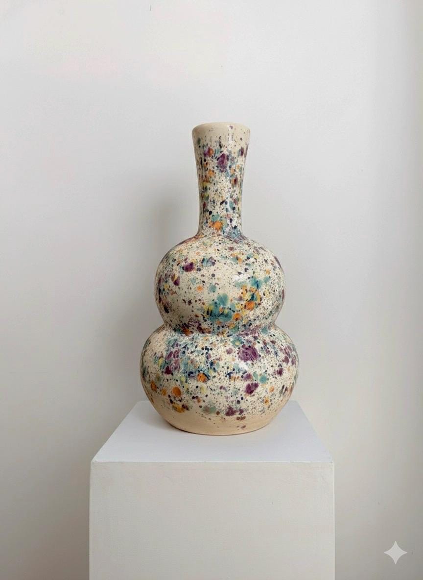 Hand-Thrown Speckled Double Gourd Stoneware Vase | Handmade Minimalist Art Pottery | Colour-Splash Home Decor