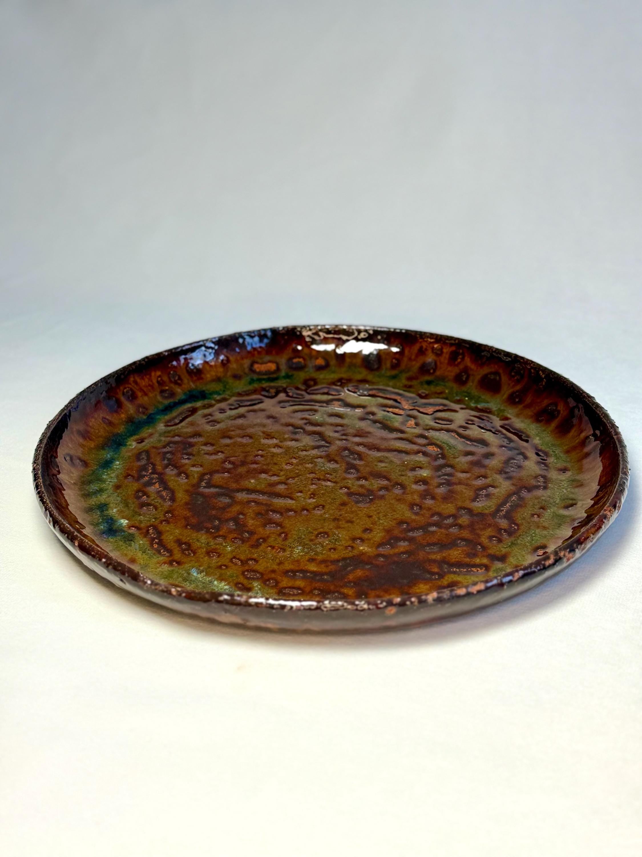 Rustic Handmade Stoneware Dinner Plate – Earthy Brown & Green Glaze
