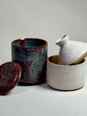 Handmade Stoneware Jar Set: Blue Burgundy & Cream Kitchen Storage