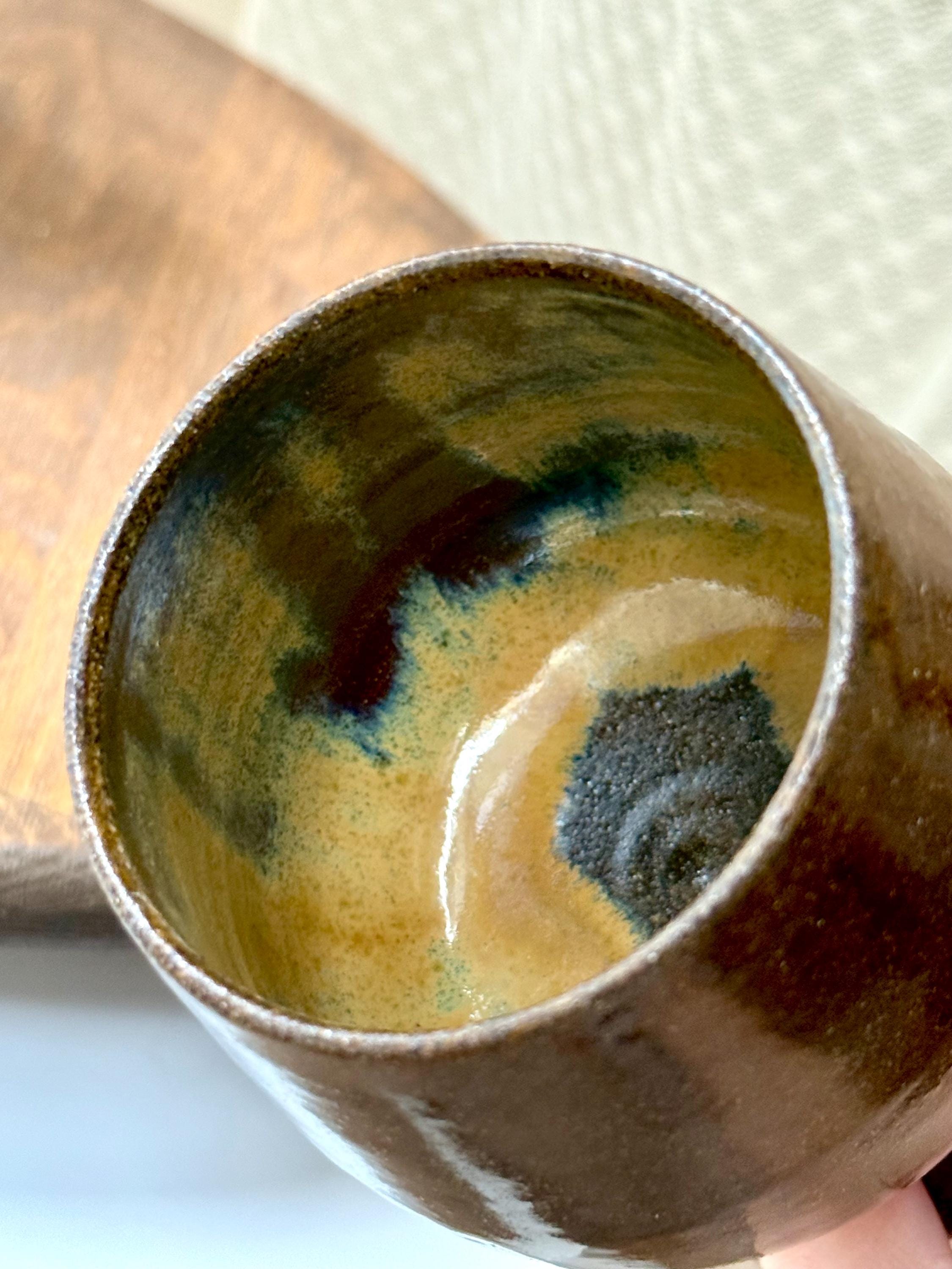 Handmade Pottery Wine Glass | Dark Brown Ceramic Wine Cup | Rustic Stoneware Gift Set