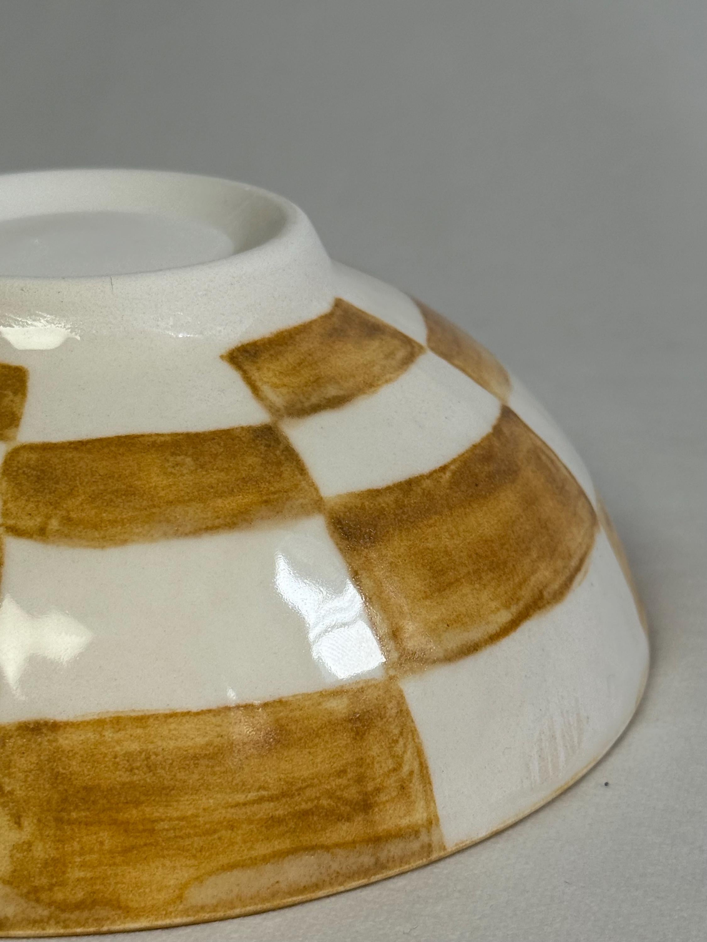 Yellow Checkerboard Ceramic Bowl – 15 cm