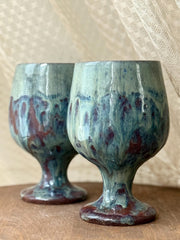Textured Blue Green Ceramic Wine Glass | Coastal Pottery Goblet | Handmade Boho Drinkware