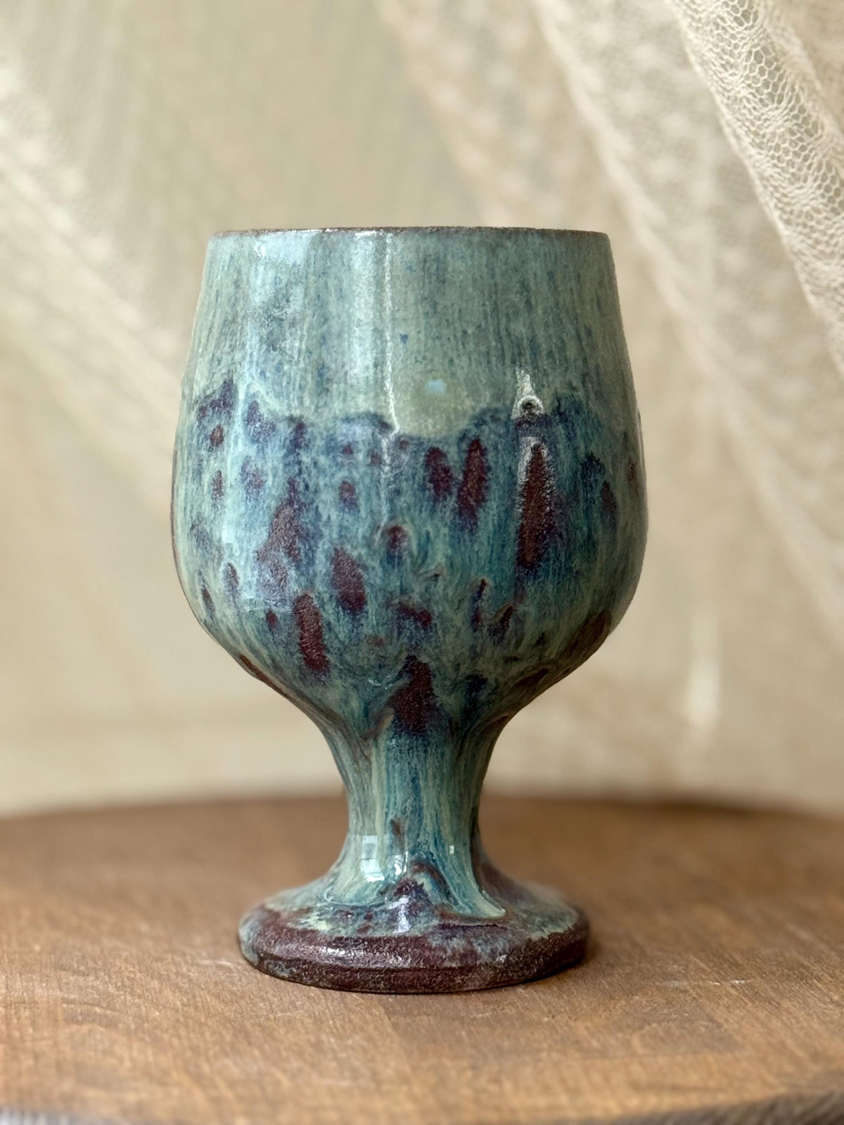 Textured Blue Green Ceramic Wine Glass | Coastal Pottery Goblet | Handmade Boho Drinkware