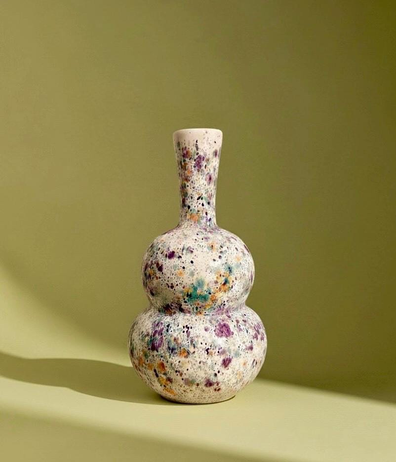 Hand-Thrown Speckled Double Gourd Stoneware Vase | Handmade Minimalist Art Pottery | Colour-Splash Home Decor