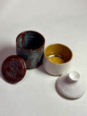 Handmade Stoneware Jar Set: Blue Burgundy & Cream Kitchen Storage