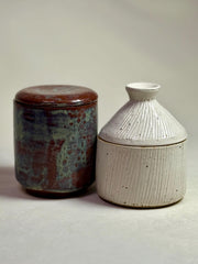 Handmade Stoneware Jar Set: Blue Burgundy & Cream Kitchen Storage