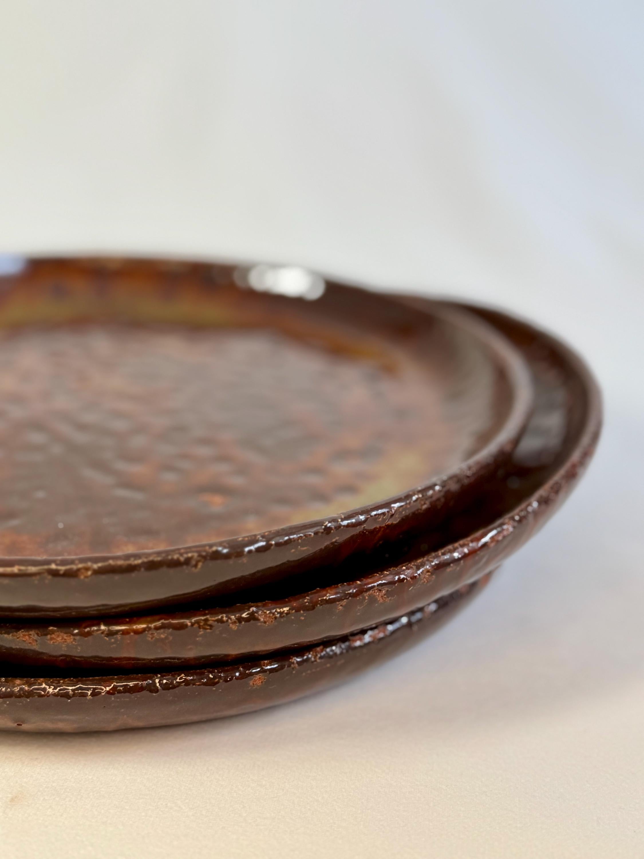 Rustic Handmade Stoneware Dinner Plate – Earthy Brown & Green Glaze