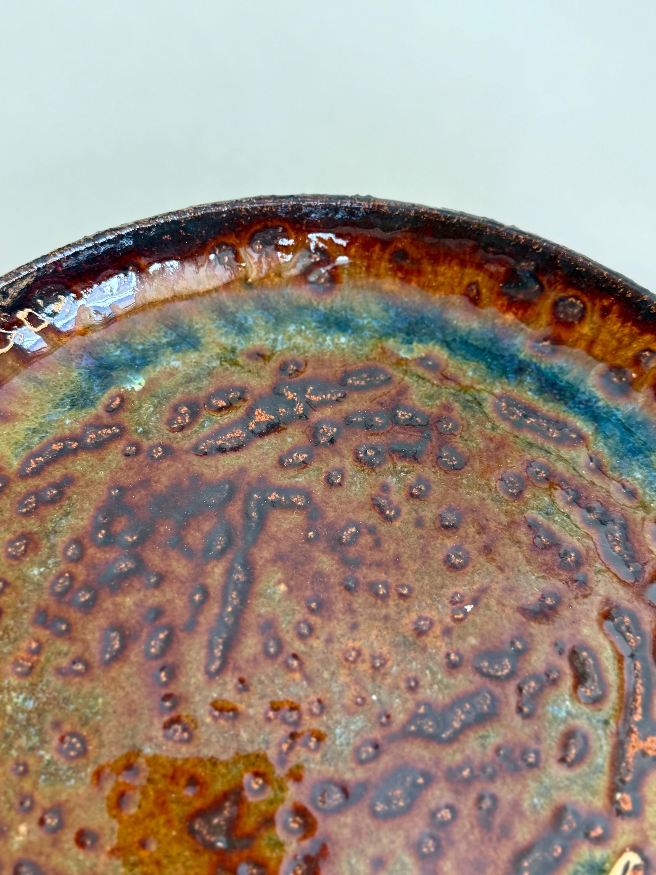 Rustic Handmade Stoneware Dinner Plate – Earthy Brown & Green Glaze