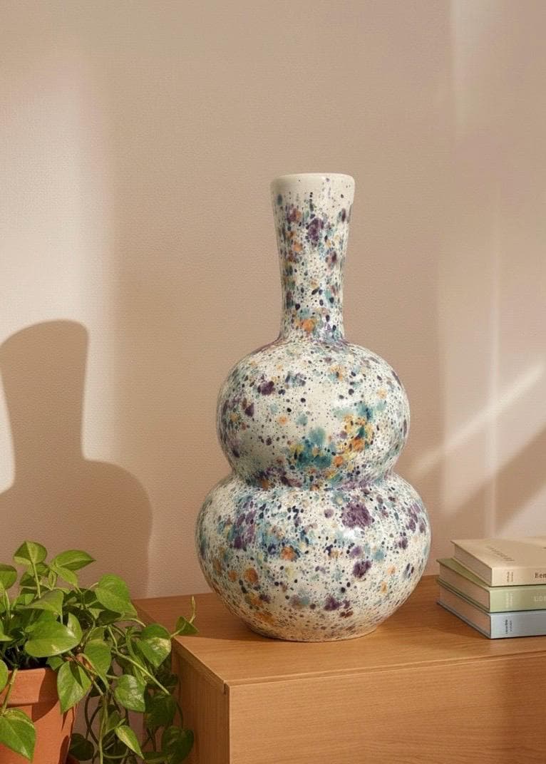 Hand-Thrown Speckled Double Gourd Stoneware Vase | Handmade Minimalist Art Pottery | Colour-Splash Home Decor