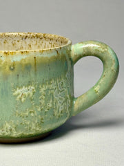 Handmade Crystalline Glaze Ceramic Mug: Earthy Green Stoneware Coffee Cup