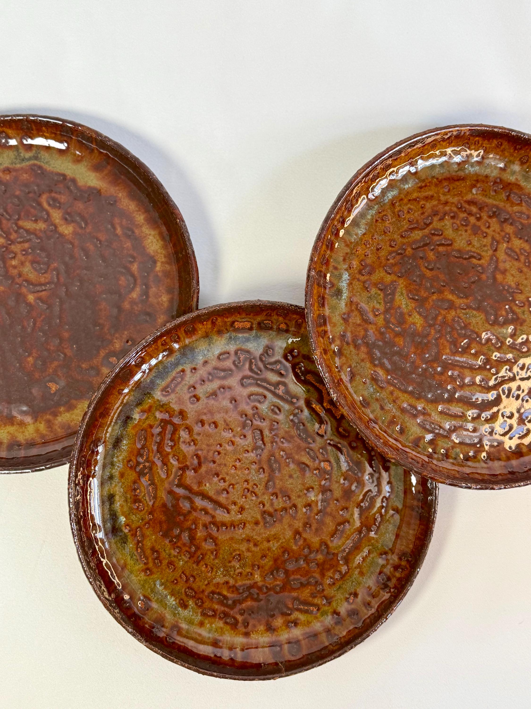 Rustic Handmade Stoneware Dinner Plate – Earthy Brown & Green Glaze